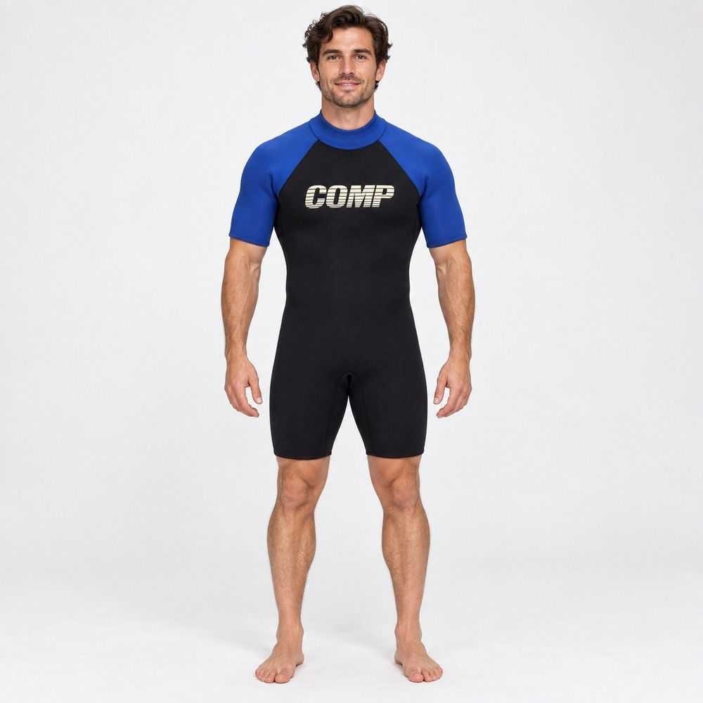 Comp Wetsuit Mens XL Blue Black Short Sleeve Spring Suit Neoprene Made in USA
